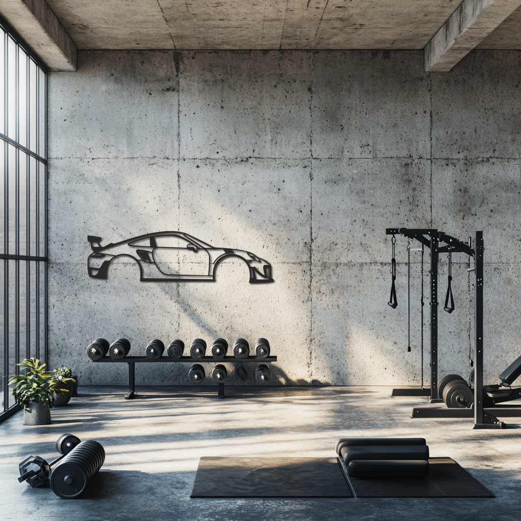 Décoration Murale Métal – Silhouette Porsche 911 Carrera (mod 997) – Gris