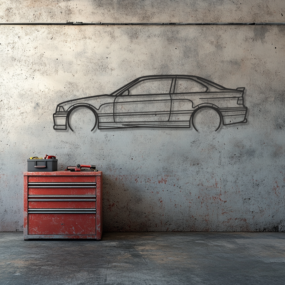 BMW E36 M3 Silhouette Metal Wall Art
